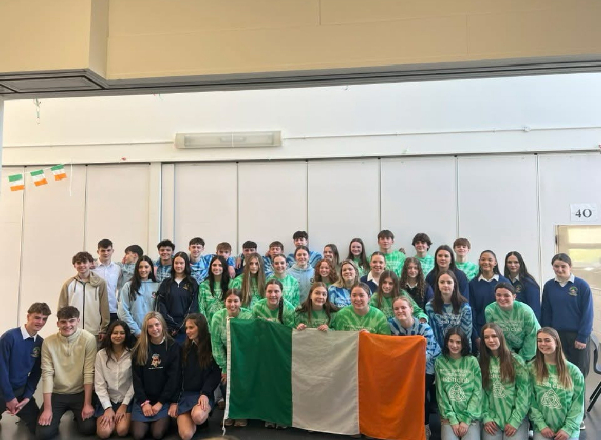 West Side students gather with Irish students in Dingle, Ireland.