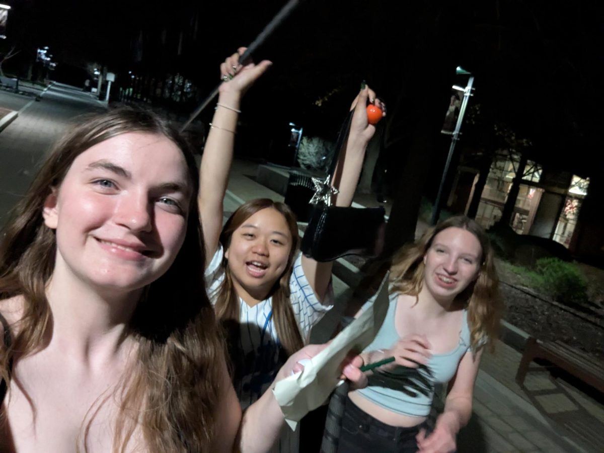 Paige Matteson, Marilyn Chen, and Ruby Kadlewicz on the marching band's field trip to Williamsburg, VA